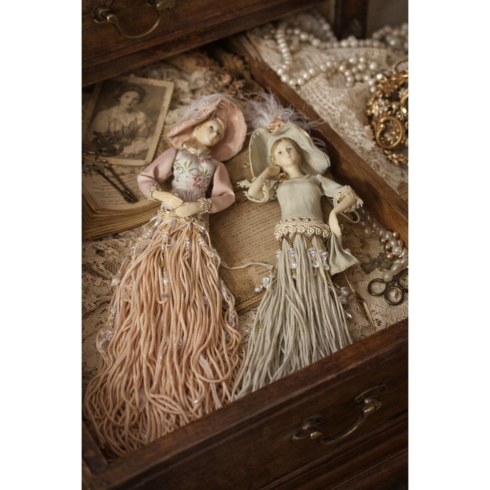 Vintage Victorian Tassel‎ Dolls Set of 2 Porcelain Lady Ornaments